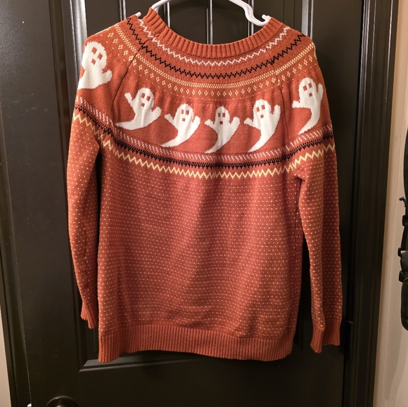 LIKE NEW! Orange Ghost Pattern Sweater - Picture 2 of 4